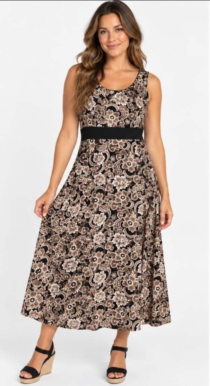 Perceptions New York Black White Floral Sleeveless Knee Length Dress Large T100